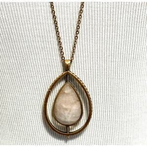 Stella & Dot Brass Tone Pink Teardrop Pendant Chain Necklace Womens